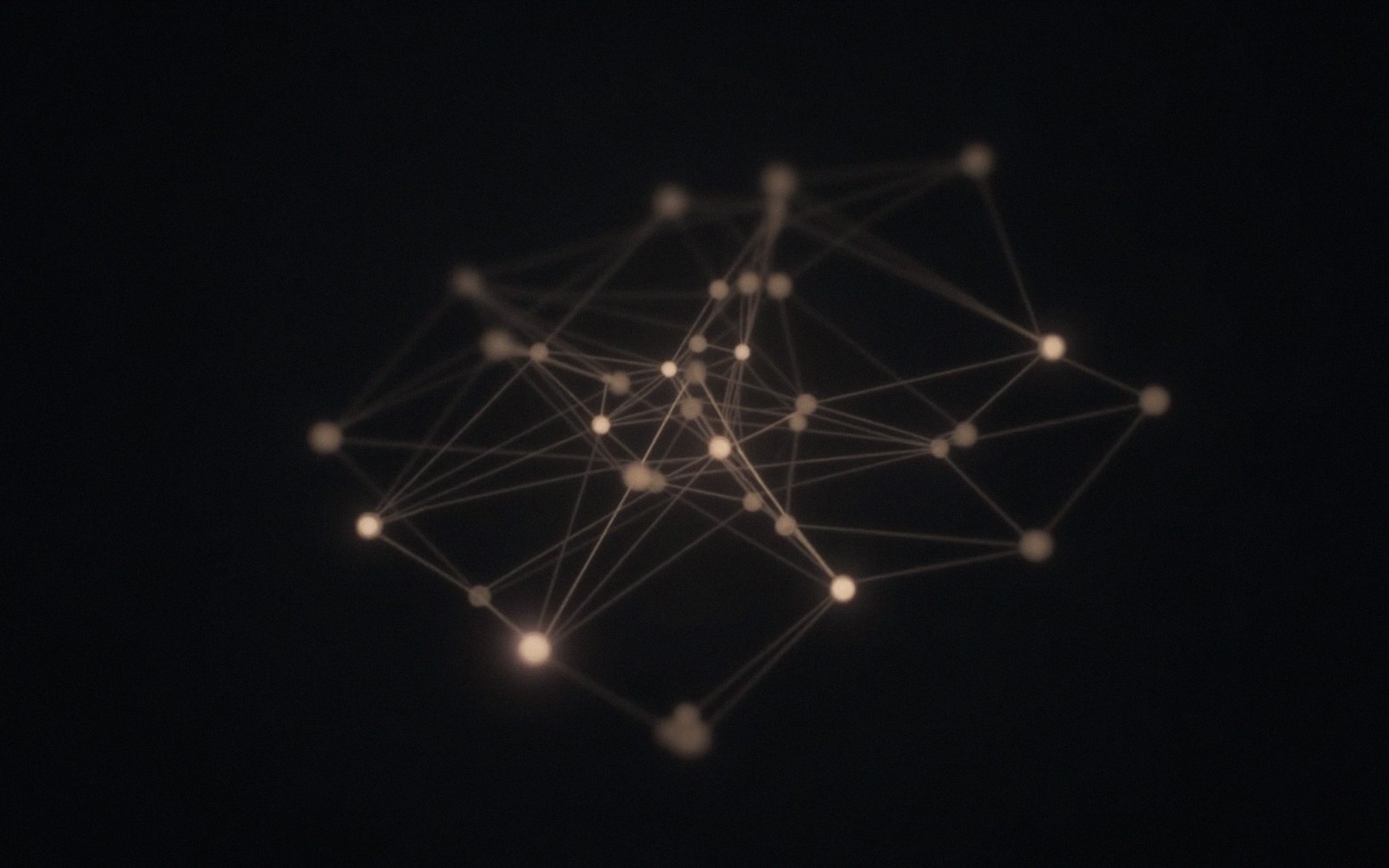 Glowing nodes connected by lines forming a network structure against a dark background
